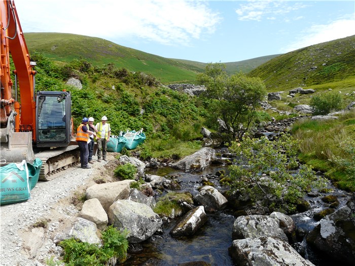 The temporary access track reaches the weir site 10 July 2015