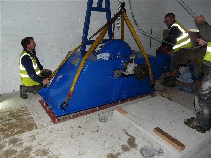 The turbine is aligned over its mounting plate 29 July 2015 The turbine is aligned over its mounting plate 29 July 2015