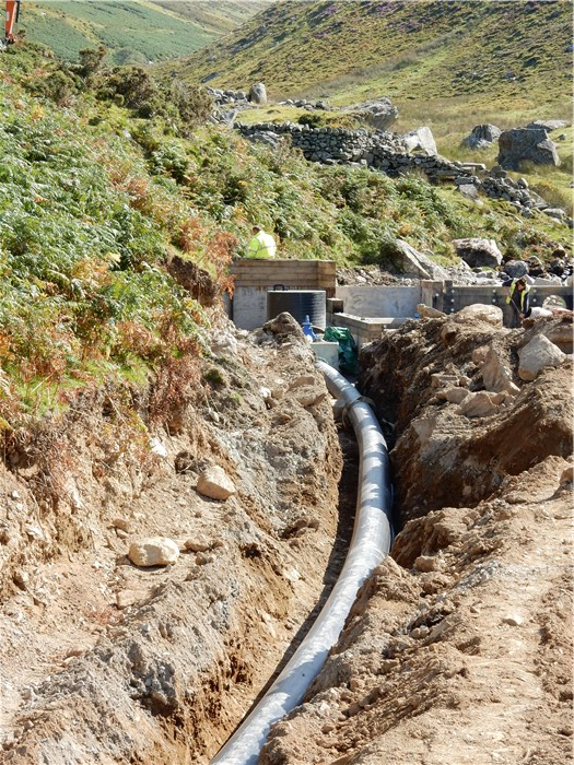 The final section of pipe connects the pipeline to the weir 8 Sept 2015 The final section of pipe connects the pipeline to the weir 8 Sept 2015