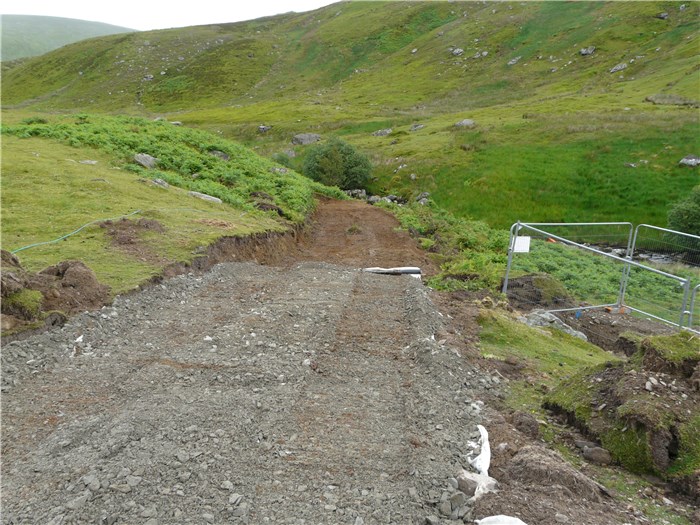 The temporary access track to the weir in put in 7 July 2015