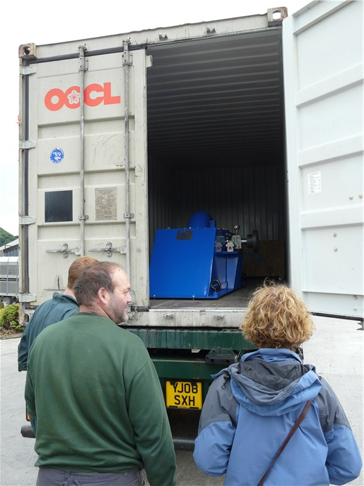 The turbine arrives from the USA in its container via Liverpool Docks 29 July 2015 The turbine arrives from the USA in its container via Liverpool Docks 29 July 2015